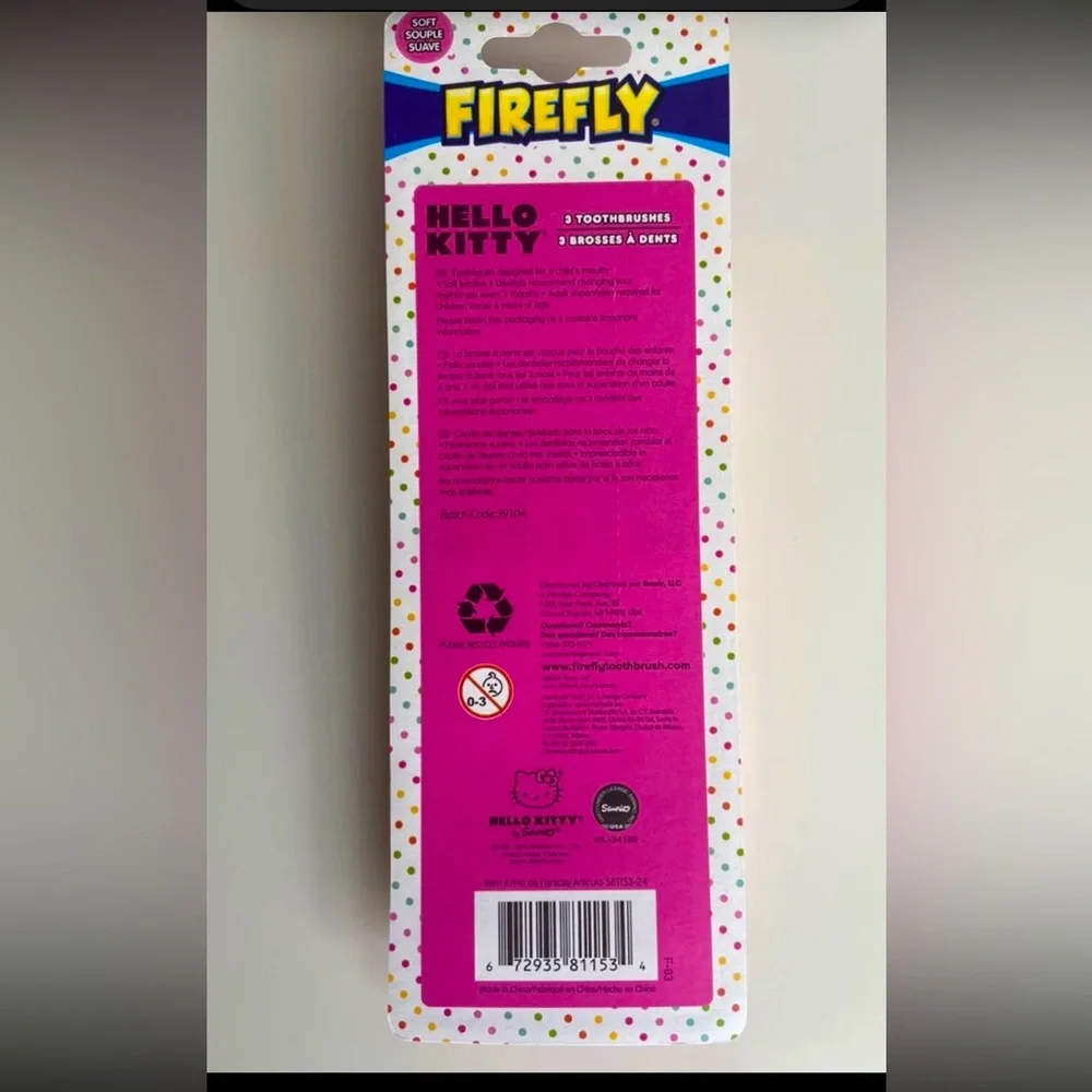 3 pc • Hello Kitty Soft Toothbrush Sanrio Firefly Kids Pink Blue Yellow• Cute!!